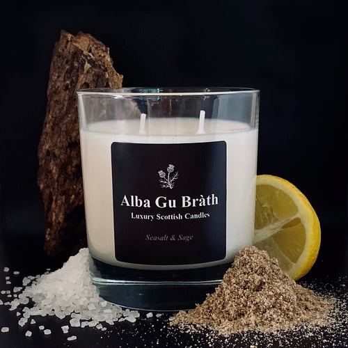 scottish candle that smells like seasalt and sage made by alba gu brath in dunfermline, scotland